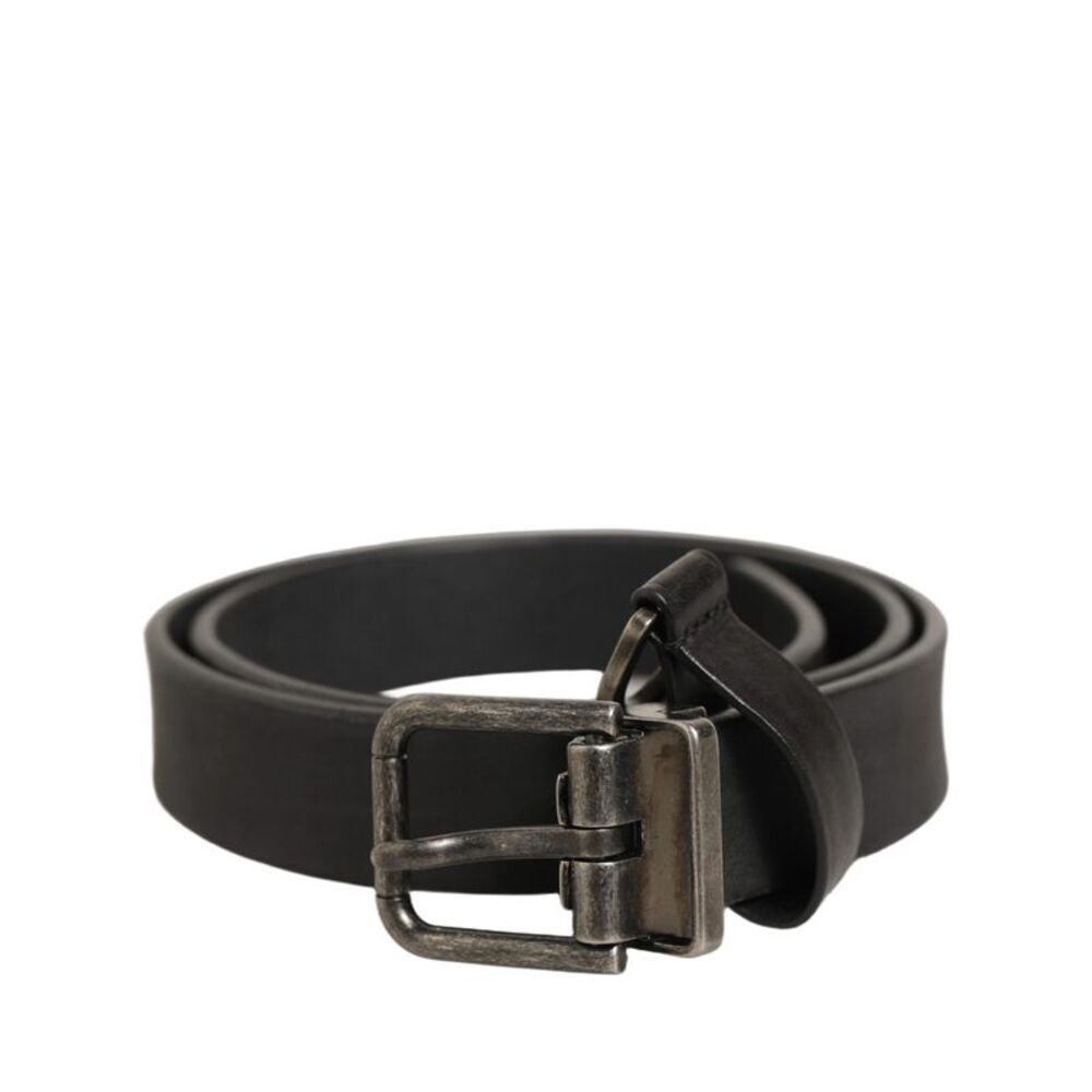 Dolce & Gabbana Black Leather Antique Finish Buckle Women's Belt